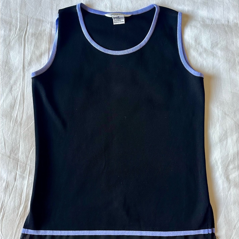 Black Sleeveless Top with Purple Trim
